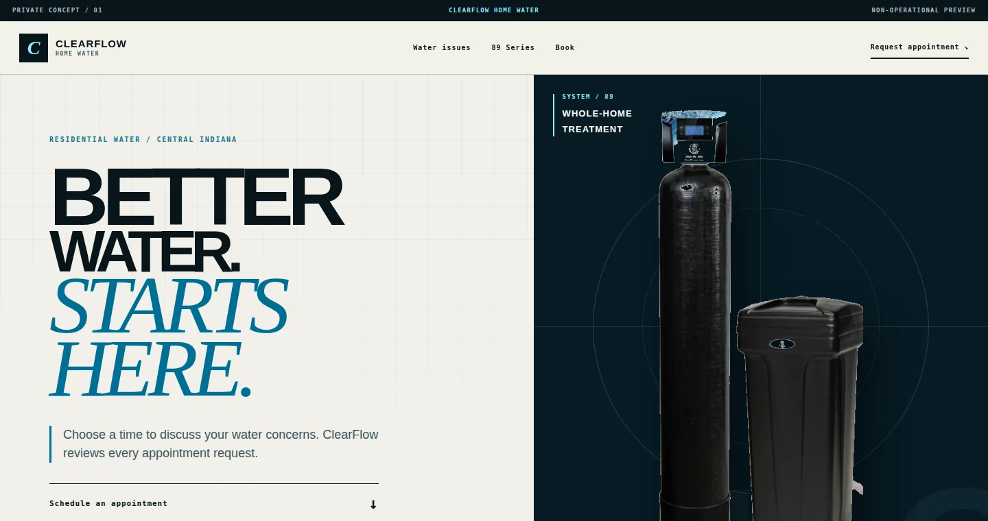 ClearFlow Home Water fictional website concept