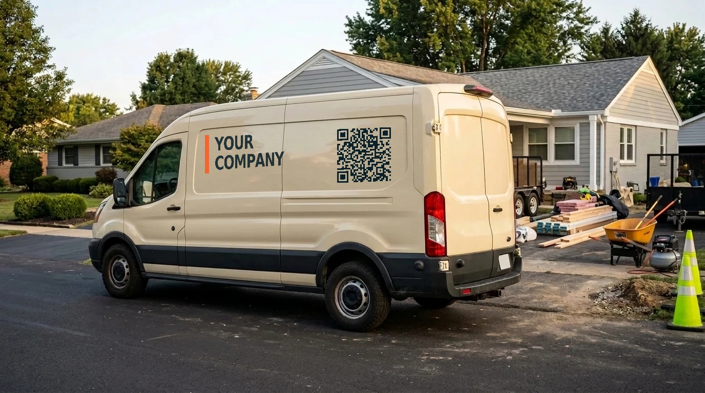 Placement example showing a QR code on a local service business vehicle